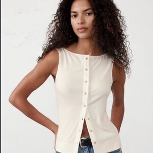 Sleeveless Cream Button-Up Top